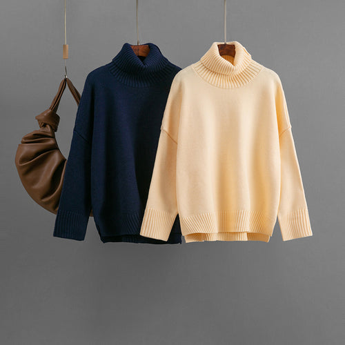 Casual Loose Solid-Color Turtleneck Sweater