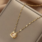 Geometric Hollow Square Zircon Rose Gold Minimalist Necklace