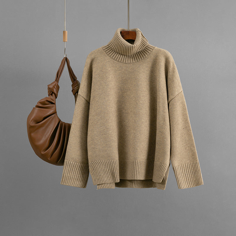 Casual Loose Solid-Color Turtleneck Sweater