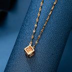 Geometric Hollow Square Zircon Rose Gold Minimalist Necklace