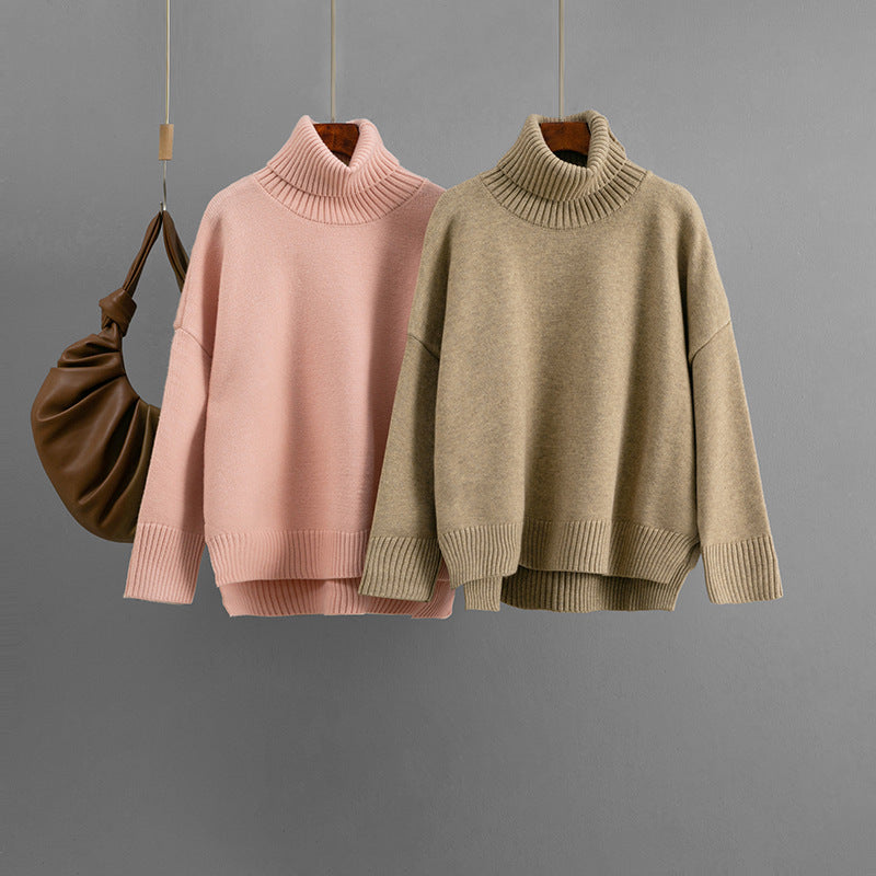 Casual Loose Solid-Color Turtleneck Sweater