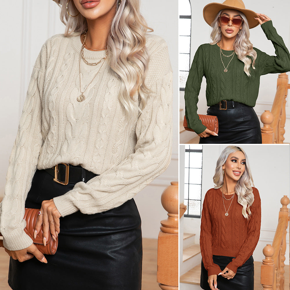 Women's Heritage Cable-Knit Sweater | Loose Fit 3D Relief Pullover