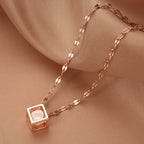 Geometric Hollow Square Zircon Rose Gold Minimalist Necklace
