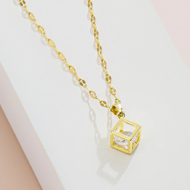 Geometric Hollow Square Zircon Rose Gold Minimalist Necklace