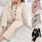 Fashionable Long-Sleeve Jumpsuit With A Notched Collar And Bow