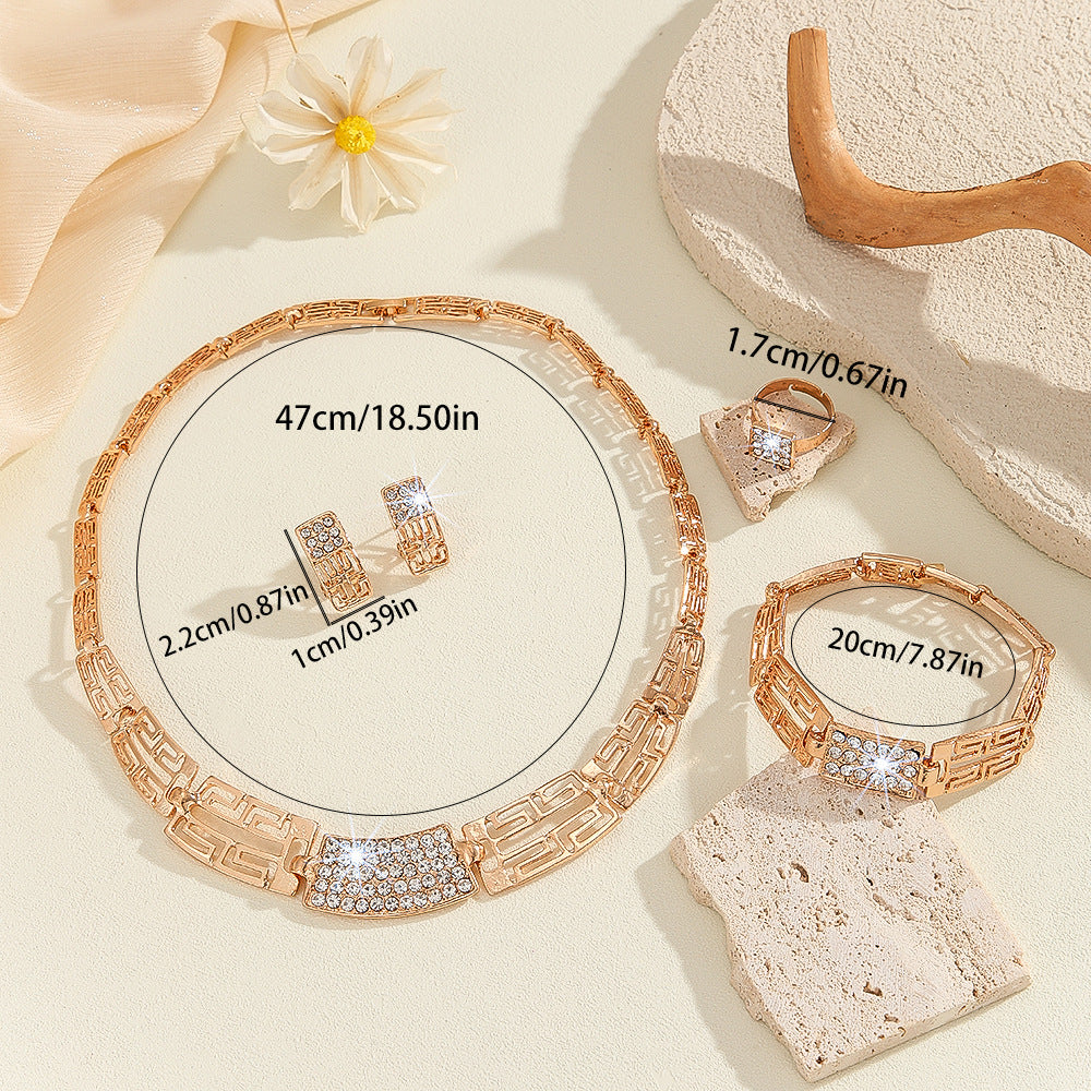 Gold & Diamond Necklace, Earrings Rings Bracelet, Four Piece Set