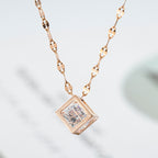 Geometric Hollow Square Zircon Rose Gold Minimalist Necklace