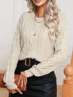 Women's Heritage Cable-Knit Sweater | Loose Fit 3D Relief Pullover